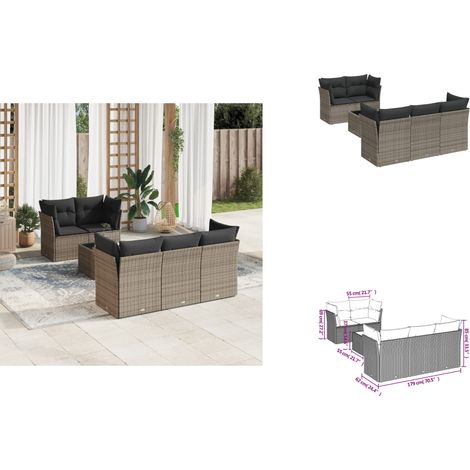 6-tlg. Garten-Sofagarnitur mit Kissen Grau Poly Rattan - Gartenmöbel Set - PE-Rattan Möbel - Outdoor Sofa - Esstisch - Lounge Set (1/3)