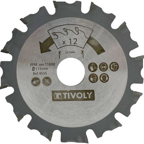 Tivoly • 1 Lame de Scie D115mm Alésage 22,22mm 12 Dents Carbure pour Meuleuse pour coupe de tout type de bois