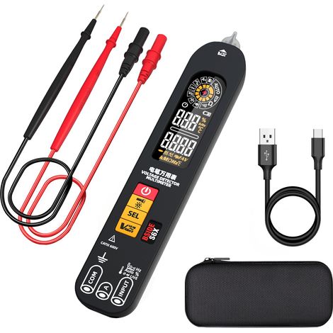 S6X Multimètre Numérique Rechargeable Stylo Détecteur de Tension avec Écran ID Couleur Testeur Automatique de Courant Tension Ohm et Continuité Testeur de Capacité Diode VFD Hz Câble Électrique (1/5)