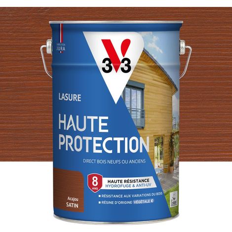 Lasure Bois extérieur Acajou satin - Protection 8 ans - résistance hydrofuge et anti-UV - Résiste aux variations du bois - résine d'origine végétale - 5L (1/4)