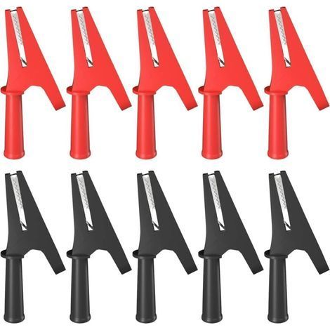 Lot de 10 pinces crocodile isolées 30A avec prise banane 4 mm pour tests électriques et batteries automobiles, rouge et noir (1/4)
