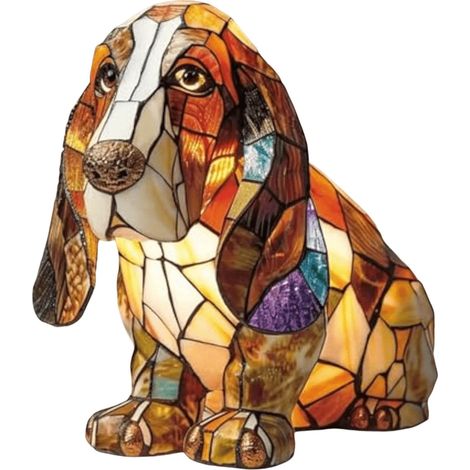 Lampe Chien - En Résine Peinte À La Main - Lumière Nuit Chaude LED - Décor Bureau Table De Chevet - Modèle Corgi - 1 Pièce (1/4)