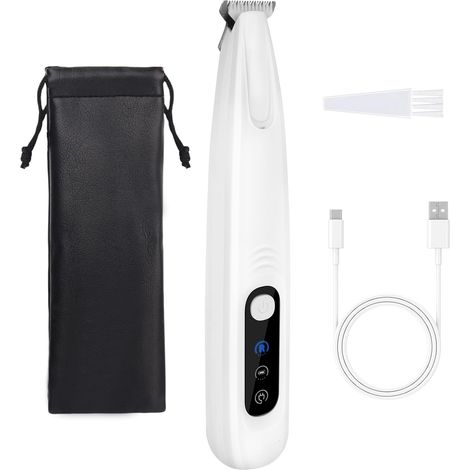 Tondeuse pour pattes de chien avec lumière LED et rechargeable - Tondeuse silencieuse pour pattes de chien - Tondeuse sans fil pour pattes, yeux, oreilles, visage (blanc) (1/5)