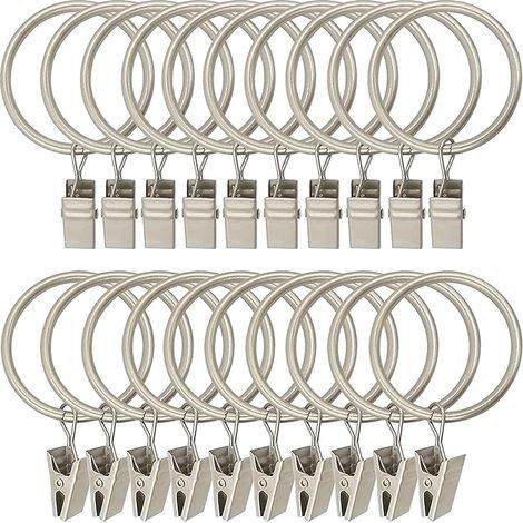 30 Pièces Anneaux de Rideaux en Métal - Pince Rideau Robuste et Antirouille pour Tringle à Rideaux (1/5)