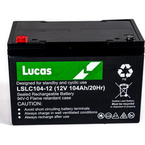 Batterie Plomb étanche Stationnaire et Cyclage Lucas VRLA AGM LSLC104-12 12V 104Ah (1/3)