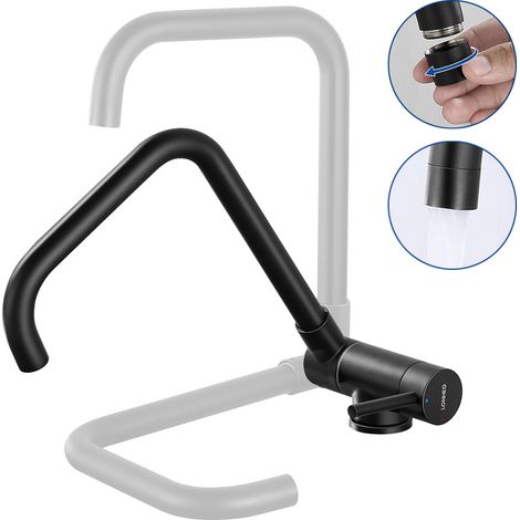 LONHEO MAX Grifo Cocina Abatible Negro, Grifo de Fregadero Plegable de Acero Inoxidable, Mezclador Fregadero Debajo de Ventana Agua Fría y Caliente para Cocina