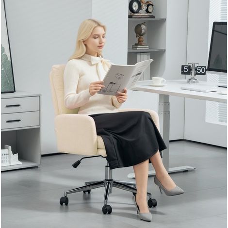 MEUBLIV Chaise de bureau ergonomique crème blanc avec accoudoirs, hauteur réglable et bascule (1/5)