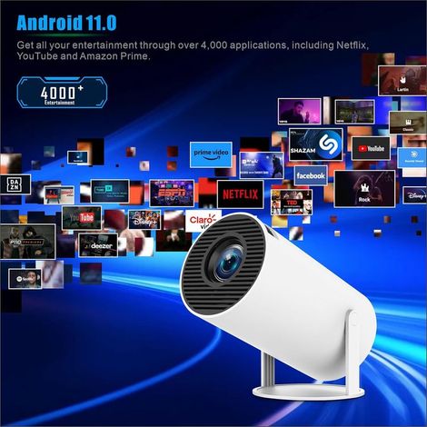 Mini Projecteur 4K Videoprojecteur Portable Projecteur Video WiFi 6 Android 11 Retroprojecteur 1080P Full HD Supporté pour TÉLÉPhone PC Lap HDMI Home Cinéma 180° Rotation (HY300PRO)