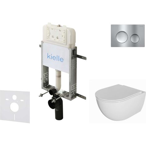 kielle Genesis New - Set bâti-support, WC Oudee, sans rebord, abattant softclose et bouton-poussoir Gemini New I, chrome brillant 30528SZ02 (1/5)