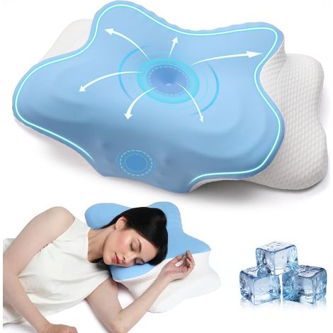 Oreiller Ergonomique Cervical,Oreiller Mémoire Forme pour Soutien de la Nuquer,Coussin Orthopédique Soulagement des Douleurs,Respirant,Idéal pour Dormir sur Le Côté, Dos et Ventr, Bleu (1/5)