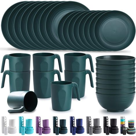 Assiettes Service de Table plastique réutilisable Assiettes légères Tasses Bols Vaisselle facile à transporter et à nettoyer Cuire au micro-ondes lave-vaisselle (1/5)