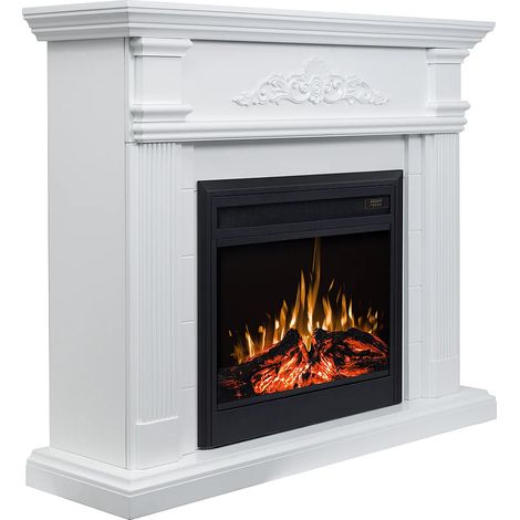 Camino elettrico da pavimento - Con mantello - L. 140 x P. 37 x A. 112 cm - Bianco - OTEMANU (1/5)