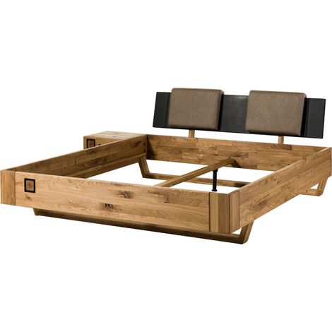 Letto in legno di quercia selvatica con cuscini da testiera e comodino sinistro 160x200 oliato naturale - laccato KITZBÜHEL 165