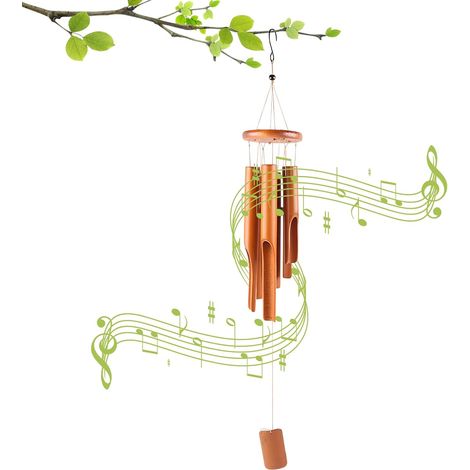 1 Carillon éolien, 6 tubes en bambou, 75 cm, crochet en S inclus, décoration pour jardin, terrasse, cour (1/5)