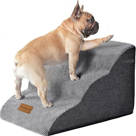 Hundetreppe mit 3 Stufen, hochdichtem Schaumstoff, waschbarem Bezug, rutschfester Unterseite, für Bett oder Sofa (1/5)