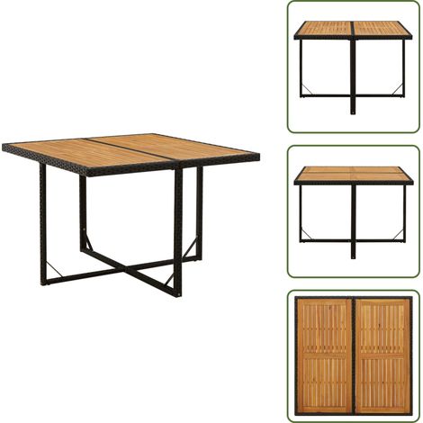Tavolo in legno acacia - vidaXL Tavolo Giardino Nero 109x107x74 cm Polyrattan e Massello Acacia - Tavolo in acciaio
