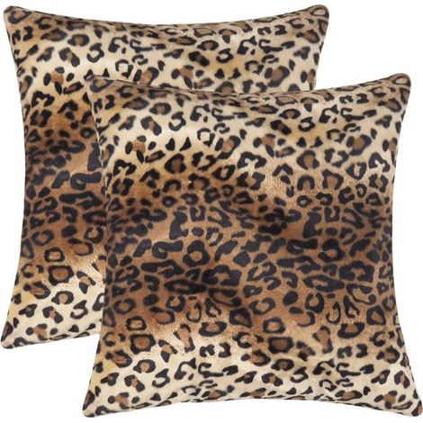 Lot de 2 housses de coussin décoratives en fausse fourrure à imprimé léopard pour la maison, le canapé (1/4)