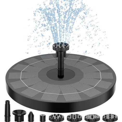 Pompe de fontaine solaire pour bain d'oiseaux 2,5 W, pompe de fontaine solaire pour bain d'oiseaux avec 8 buses, pompe de fontaine d'eau à énergie solaire de 6,7 po pour jardin, étangs, piscine, aquar (1/5)
