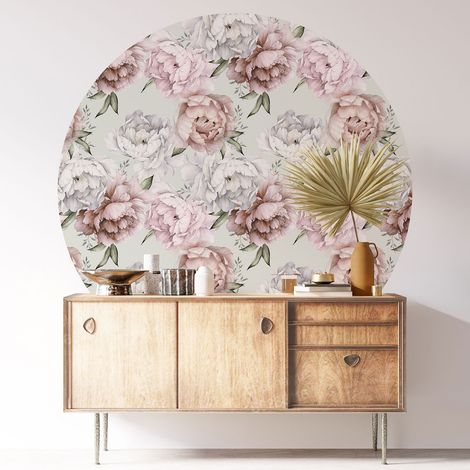 Sticker mural rond / cercle - Motif floral - Diamètre 30 cm - Adhésif MAT (1/3)