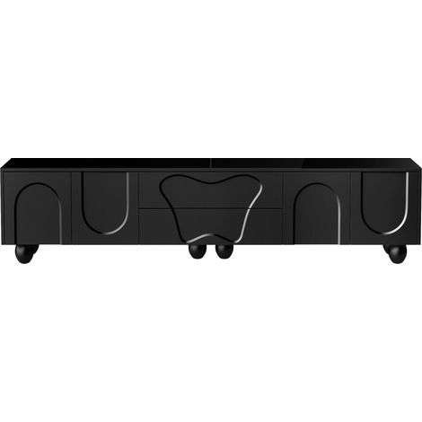 GagaMeuble TV 180 cm noir, pieds bois, rangement (1/5)