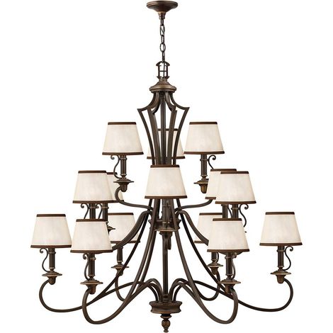 Lustre 3 niveaux bronze ancien Plymouth 15xE14 Hinkley (1/3)