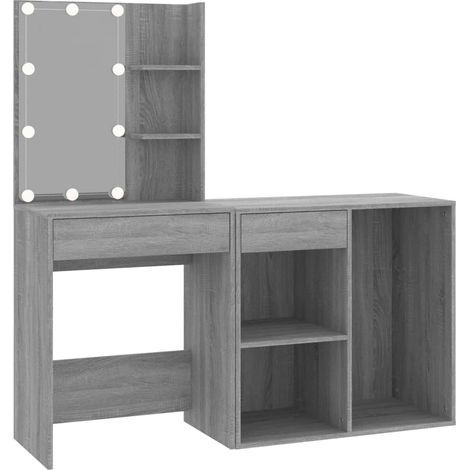 Tocador LED 60 x 40 x 140 cm con mueble de madera de ingeniería gris Sonoma 020006373