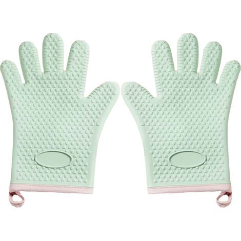 1 paire de gants anti-brûlure en silicone - Gants anti-brûlure de type A à cinq doigts (vert menthe) (1/5)