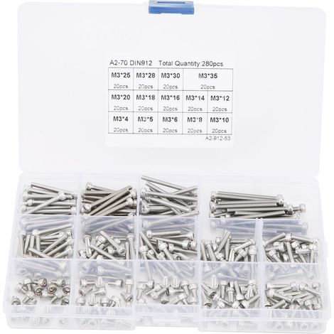 Kit d'assortiment de clous et capuchons à six pans creux en acier inoxydable 304 de différentes longueurs (280 pièces (M3)) (1/5)