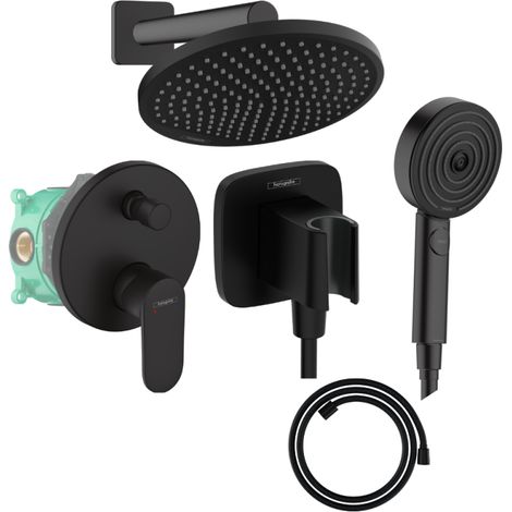 Colonne de douche encastrée mécanique HANSGROHE Vernis Blend Douche de tête Crometta Flexible Designflex Douchette Pulsify noir