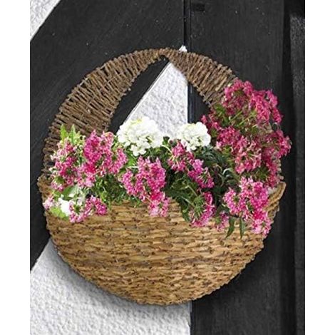 Wall Mounted Hanging Basket 16 Inch Rattan Hanging Flower Basket with Liner, Round Outdoor Wall Planter Pot