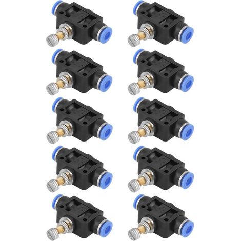10 pcs Tuyau Papillon Push-in Régulateur de Vitesse Valve de Contrôle Pneumatique de Débit d'Air Connecteur de Vanne Raccord rapide 6mm (1/5)
