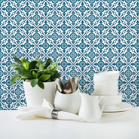 Sticker Mural Carrelage adhésif Cuisine Salle de Bain - 9 STICKERS CARRELAGES AZULEJOS GRETELLA - 9stickers10x10cm (1/5)
