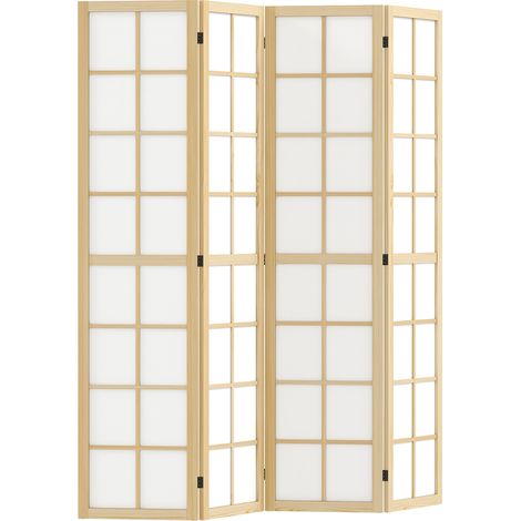 Paravento divisorio a 4 pannelli 160 x 170 cm legno naturale (1/5)