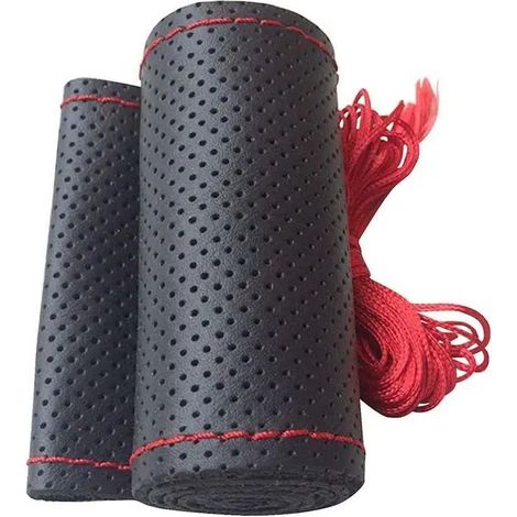 Housse de volant (noir et rouge, 40 cm) cousue main, en cuir microfibre, respirante et absorbante. (1/5)