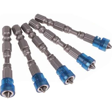 Set mit 5 robusten, professionellen magnetischen Kreuzschlitzschraubendreherbits, blau, 65 mm (1/5)