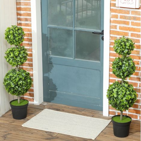 Juego de 2 árboles artificiales en maceta, 102x42x28 cm, resistentes a los rayos UV, plástico verde (1/5)