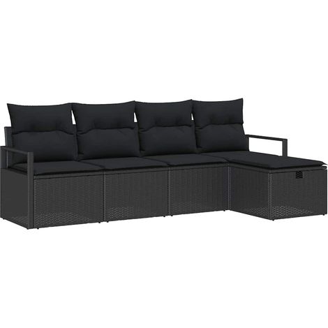Garden Sofa Set with Cushion 5 pcs Black Poly rattan vidaXL