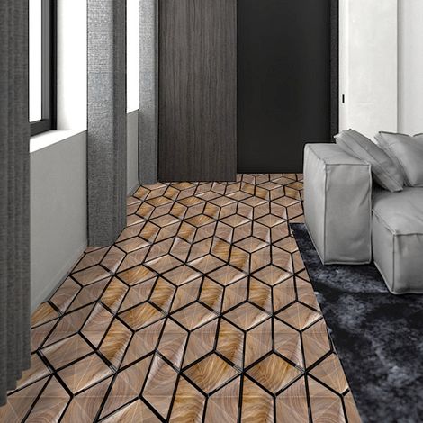 Autocollants décoratifs pour carrelage hexagonal imitation bois, imperméables et antidérapants, à motif diagonal (1/5)