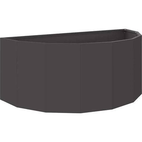 Jardinera semiredonda moderna para jardín y terraza 90 x 45 x 35 cm de acero negro 020052929 (1/5)