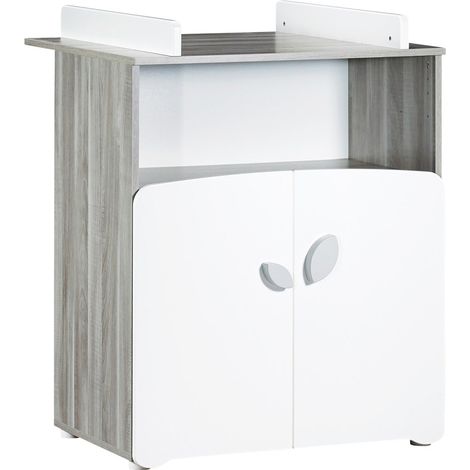 Commode à langer 2 portes 97x76x66cm en bois gris (1/3)