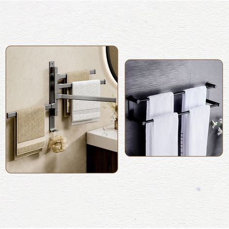 Porte-serviettes pivotant gris anthracite, sans perçage, étagère murale de salle de bain en aluminium spatial, étagère de rangement multi-barres, barre porte-serviettes (1/5)
