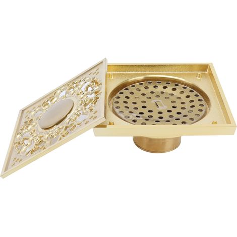 Bonde sol en laiton doré avec sipon anti-odeur, filtre anti-refoulement pour salle de bain et WC, accessoire de vidage, modèle peu profond. (1/5)