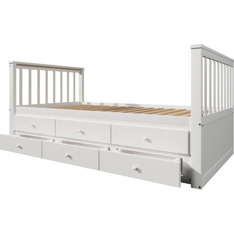 Letto singolo estraibile 90 x 200 cm in legno e MDF con 3 cassetti bianco MODENUIT (1/5)