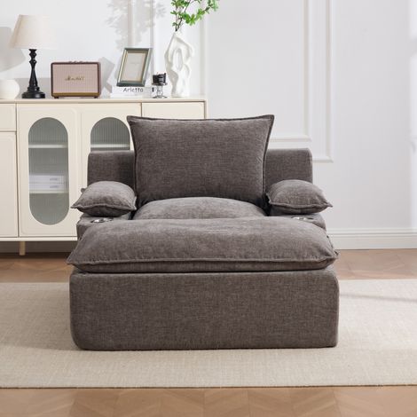 Fauteuil chaise longue 1 place 163x113x81cm avec 4 coussins-porte gobelet-poche latérale-sans montage-Chenille Gris (1/5)