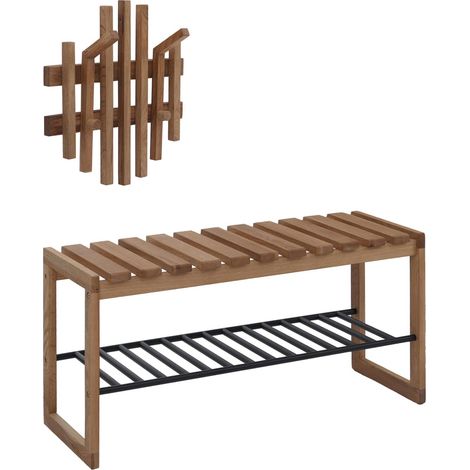 MCA Garderobenset HHG-393, Garderobenpaneel Sitzbank Schuhablage, Massiv-Holz Eiche
