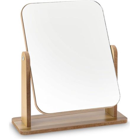 Miroir de table en bois autoportant - Miroir cosmétique pour coiffeuse - Convient bureau, chambre, salle de bain - Amovible - 25 x 22 cm (1/5)
