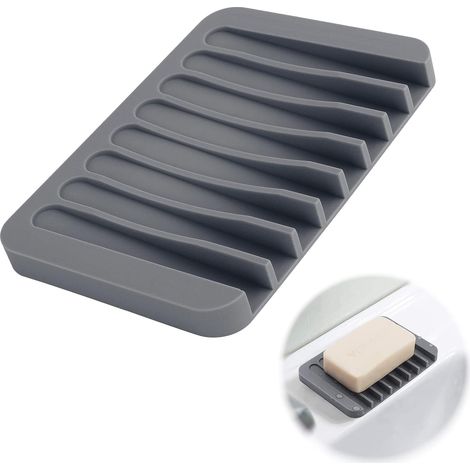 Porte Savon en silicone,avec Drain Vidage Porte-Savon,Gris Porte-Savon Douche,Savon Saver Case Titulaire,pour Comptoir de Salle de Bain,Cuisine,Douche,Garder Le Savon Sec et Propre (1/5)