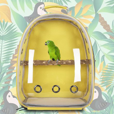 Bolsa transportadora para loros 【Cápsula espacial】 - Mochila transparente y transpirable - Tejido Oxford + policarbonato - 32 x 26 x 41 cm - 1 jaula - Multicolor (Amarillo, Rojo, Morado, Verde, Negro, (1/5)