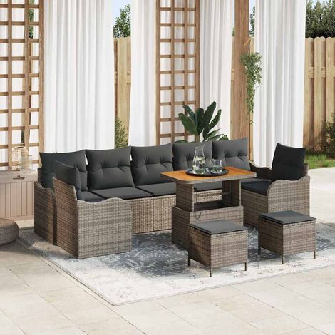 Garten-Sofa-Set mit Kissen mit Speicher 10 pcs Grau