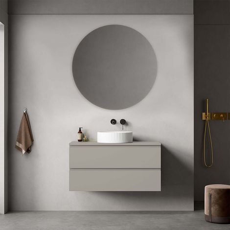 Mobile bagno sospeso 100 cm Grigio Cenere per Lavabo d'appoggio Specchio Tondo - Fiji Paint Top (1/4)